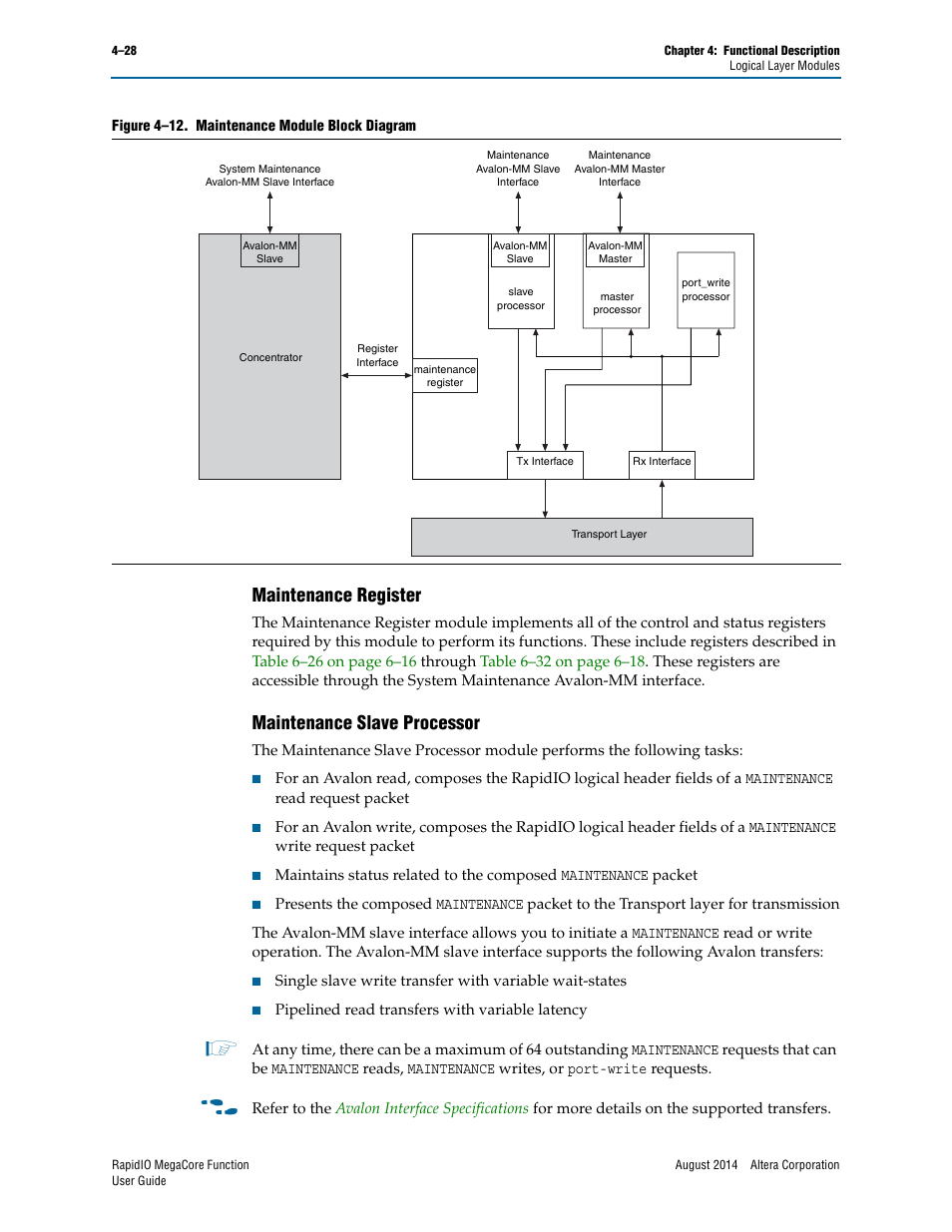 Maintenance register, Maintenance slave processor, Figure 4–12 | Altera RapidIO MegaCore Function User Manual | Page 74 / 198