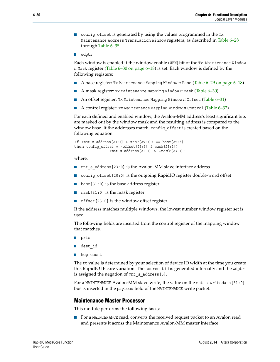 Maintenance master processor, Maintenance master processor –30 | Altera RapidIO MegaCore Function User Manual | Page 76 / 198