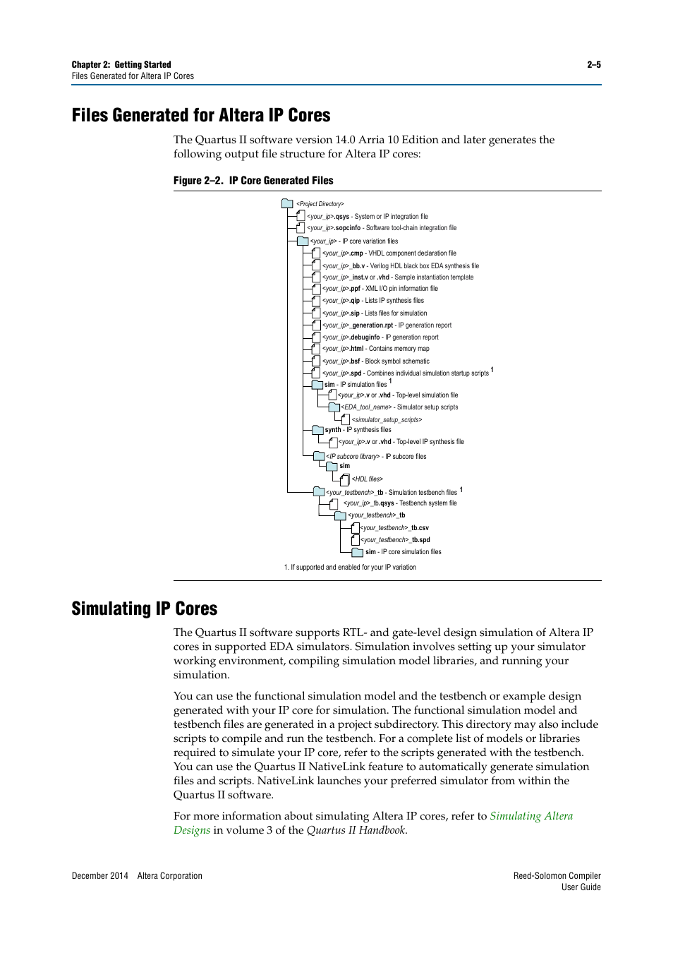 Files generated for altera ip cores, Simulating ip cores | Altera Reed-Solomon Compiler User Manual | Page 13 / 36