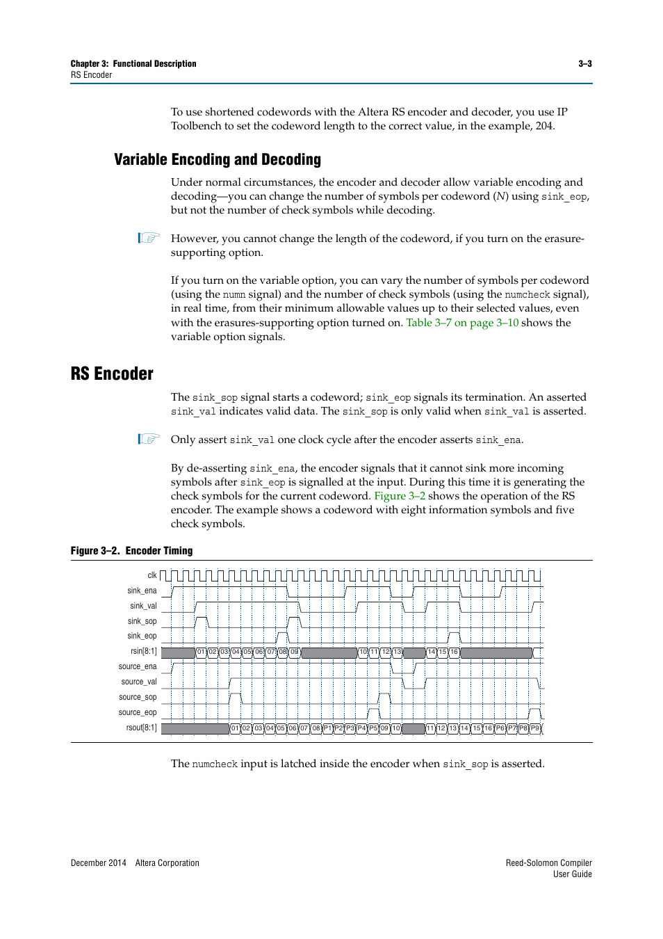 Variable encoding and decoding, Rs encoder, Variable encoding and decoding –3 | Rs encoder –3, Variable encoding and | Altera Reed-Solomon Compiler User Manual | Page 21 / 36