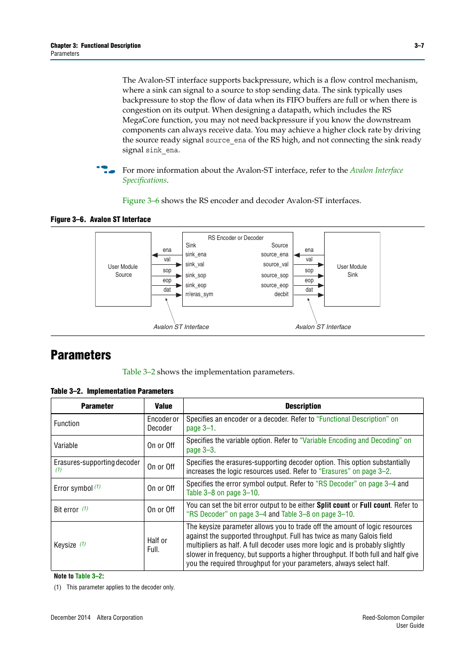 Parameters, Parameters –7, Parameters” on | Altera Reed-Solomon Compiler User Manual | Page 25 / 36