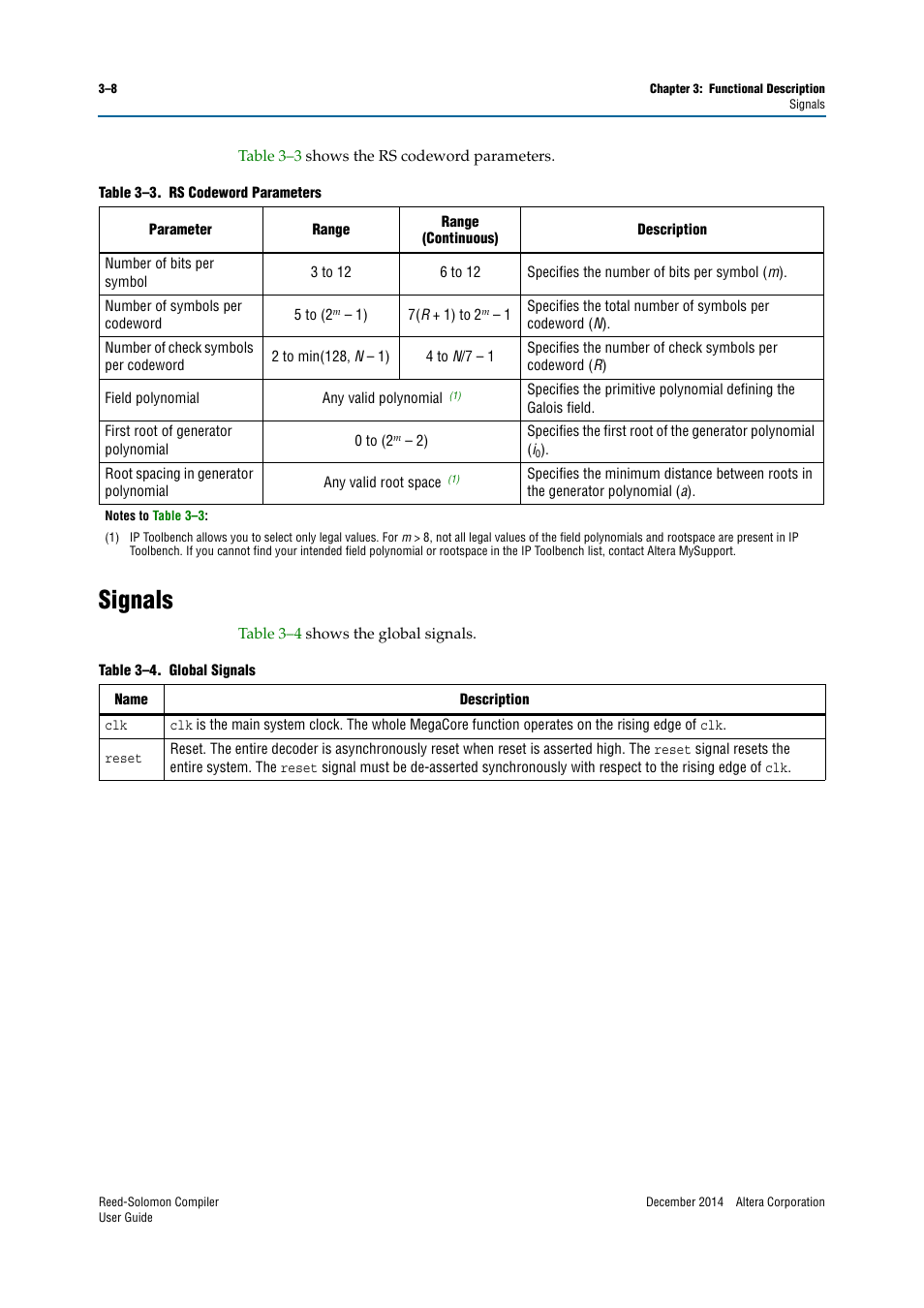 Signals, Signals –8 | Altera Reed-Solomon Compiler User Manual | Page 26 / 36