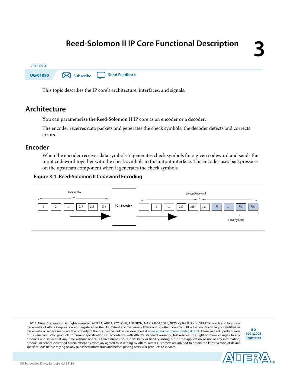 Reed-solomon ii ip core functional description, Architecture, Encoder | Reed-solomon ii ip core functional description -1, Architecture -1, Encoder -1 | Altera Reed-Solomon II MegaCore Function User Manual | Page 17 / 29