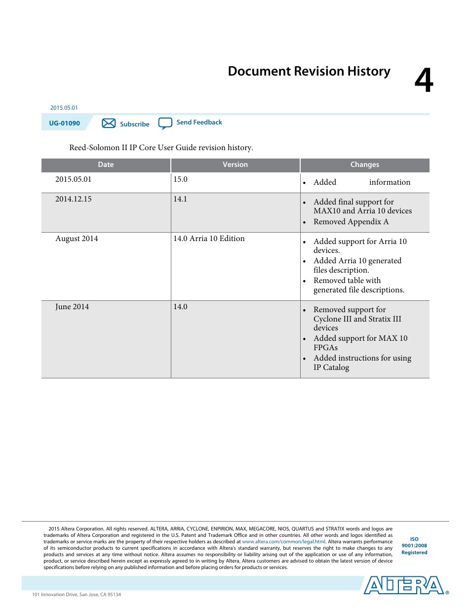 Document revision history, Document revision history -1 | Altera Reed-Solomon II MegaCore Function User Manual | Page 27 / 29
