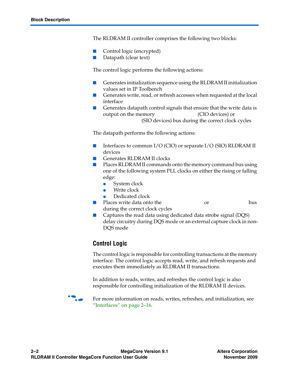 Control logic | Altera RLDRAM II Controller MegaCore Function User Manual | Page 12 / 62