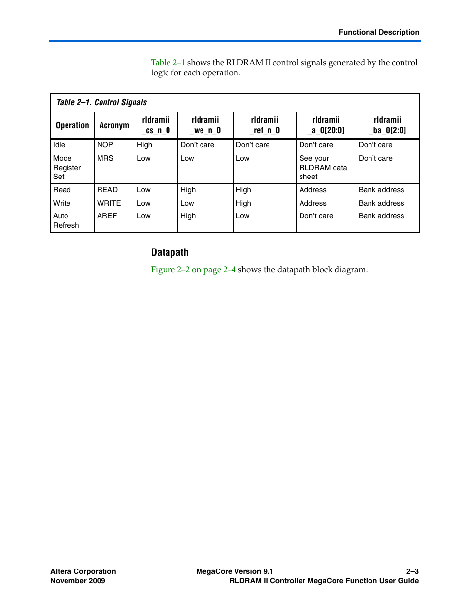 Datapath | Altera RLDRAM II Controller MegaCore Function User Manual | Page 13 / 62