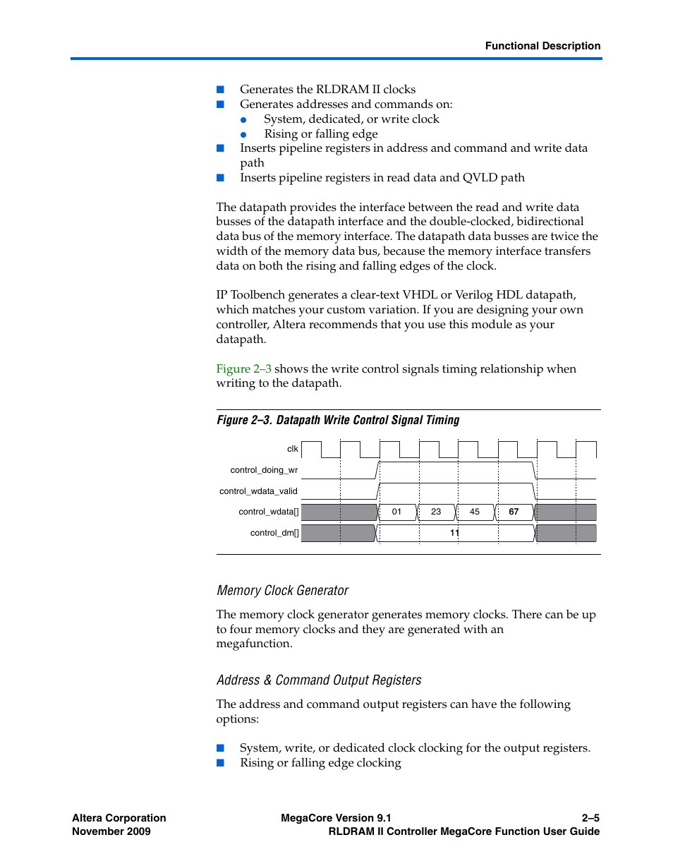 Memory clock generator, Address & command output registers | Altera RLDRAM II Controller MegaCore Function User Manual | Page 15 / 62