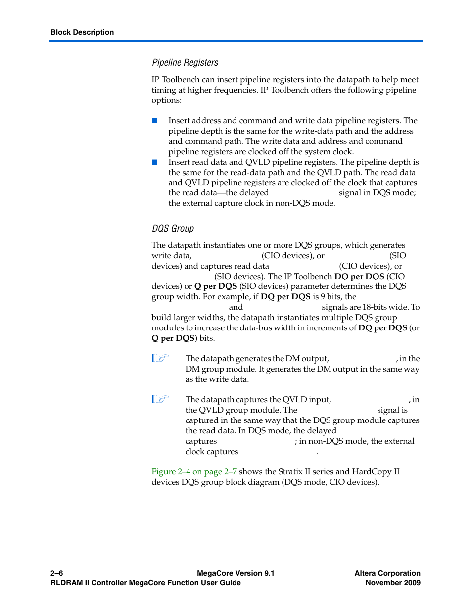 Pipeline registers, Dqs group | Altera RLDRAM II Controller MegaCore Function User Manual | Page 16 / 62