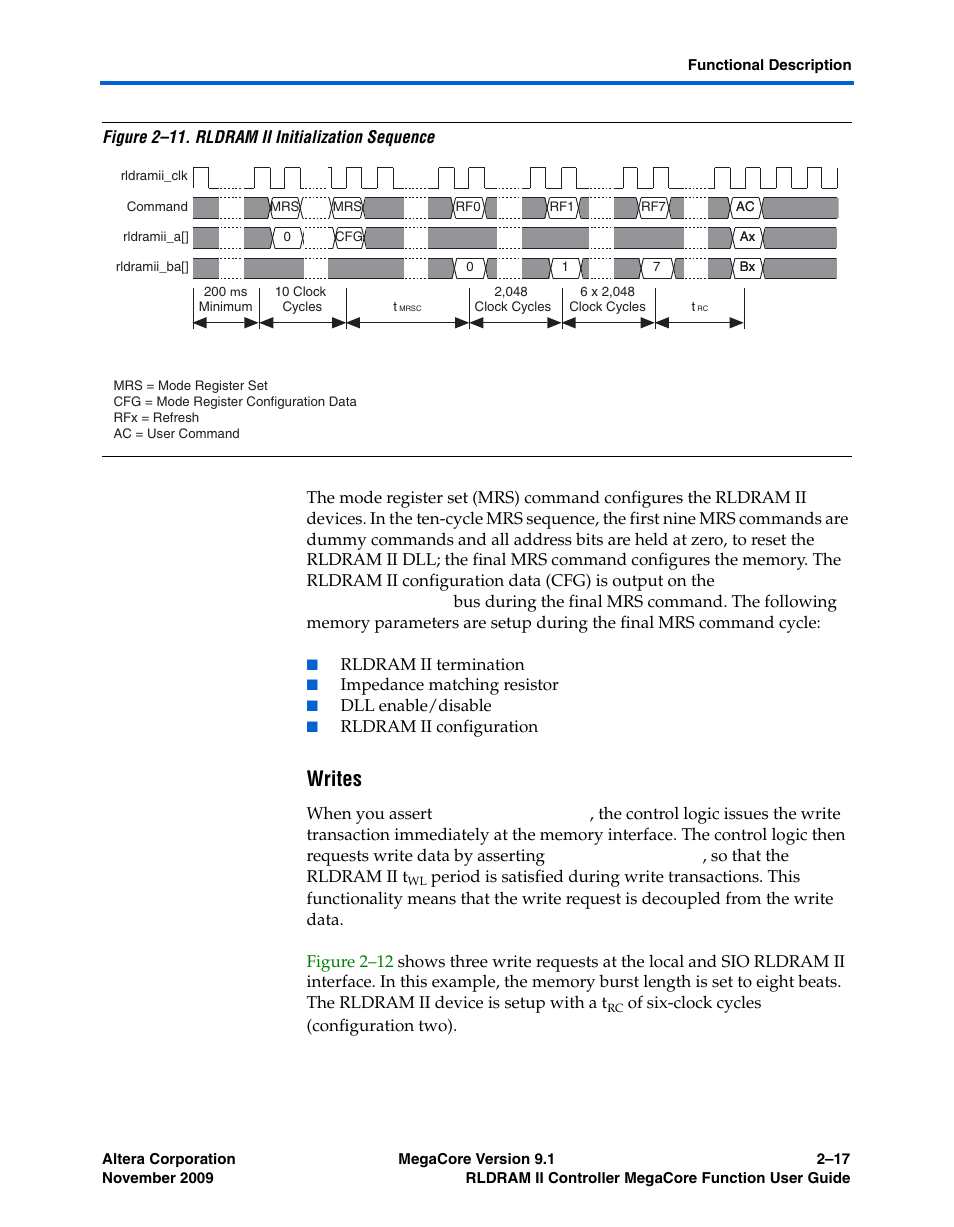 Writes, Figure 2–11 | Altera RLDRAM II Controller MegaCore Function User Manual | Page 27 / 62