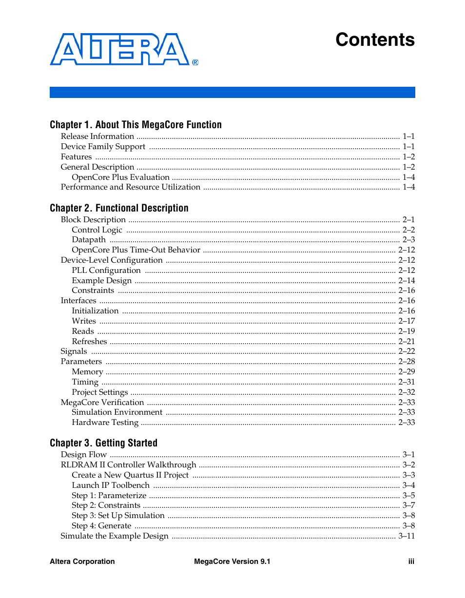 Altera RLDRAM II Controller MegaCore Function User Manual | Page 3 / 62