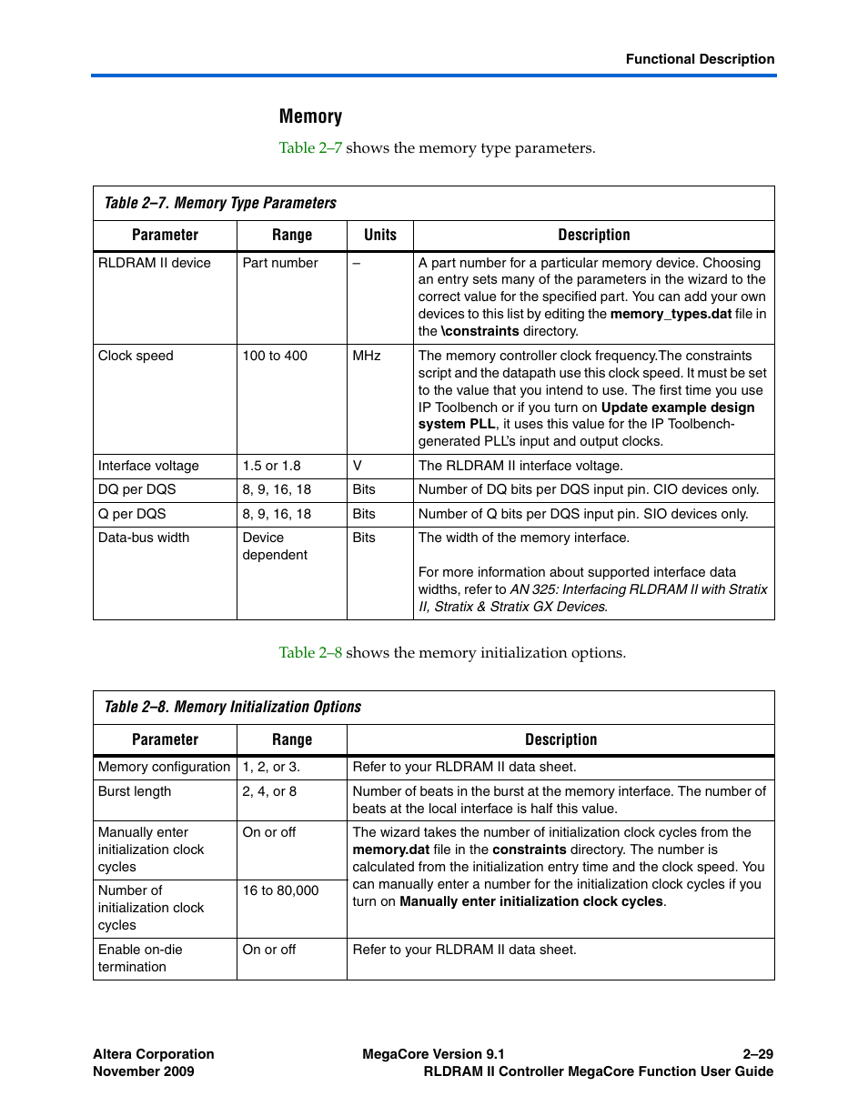 Memory | Altera RLDRAM II Controller MegaCore Function User Manual | Page 39 / 62