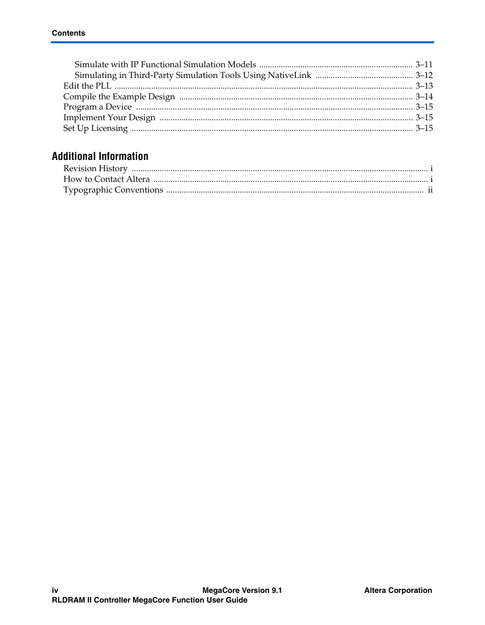 Additional information | Altera RLDRAM II Controller MegaCore Function User Manual | Page 4 / 62