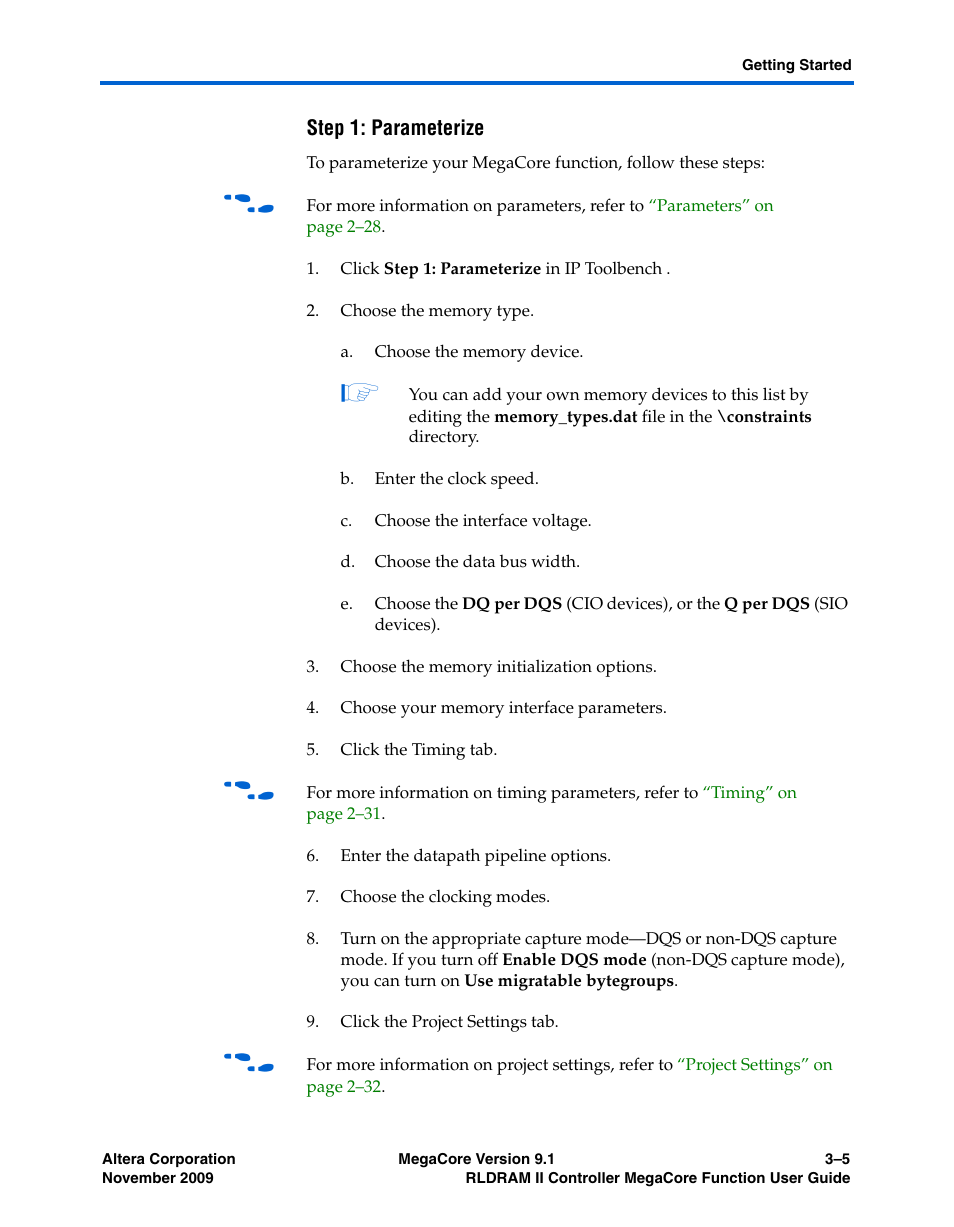 Step 1: parameterize | Altera RLDRAM II Controller MegaCore Function User Manual | Page 49 / 62