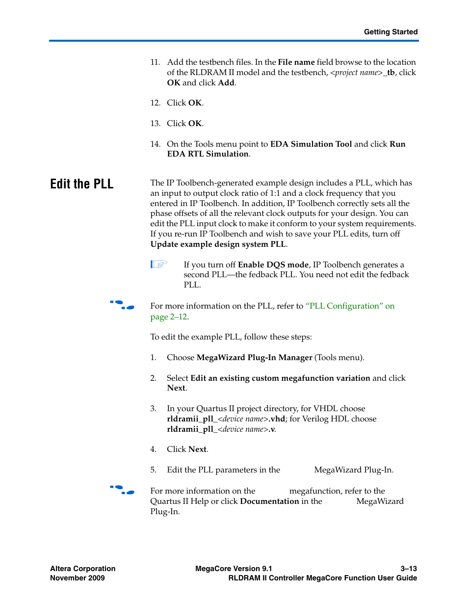 Edit the pll, Edit the pll –13 | Altera RLDRAM II Controller MegaCore Function User Manual | Page 57 / 62