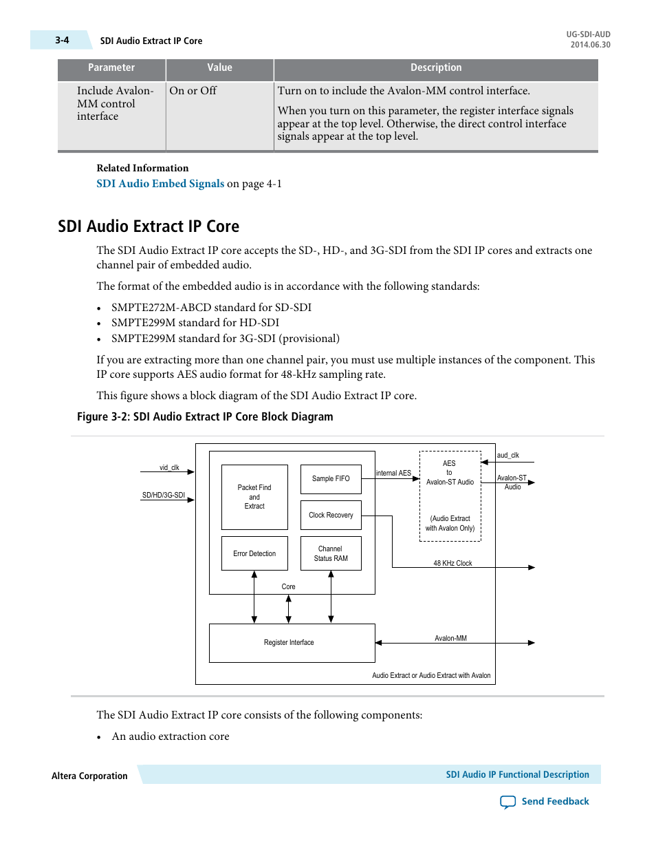 Sdi audio extract ip core, Sdi audio extract ip core -4 | Altera SDI Audio IP Cores User Manual | Page 13 / 49