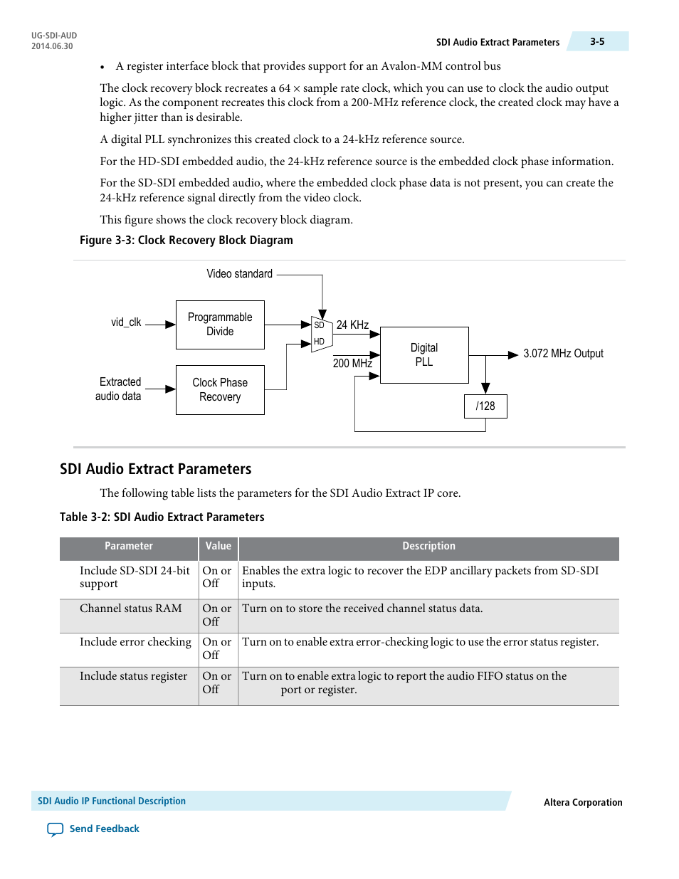 Sdi audio extract parameters, Sdi audio extract parameters -5 | Altera SDI Audio IP Cores User Manual | Page 14 / 49