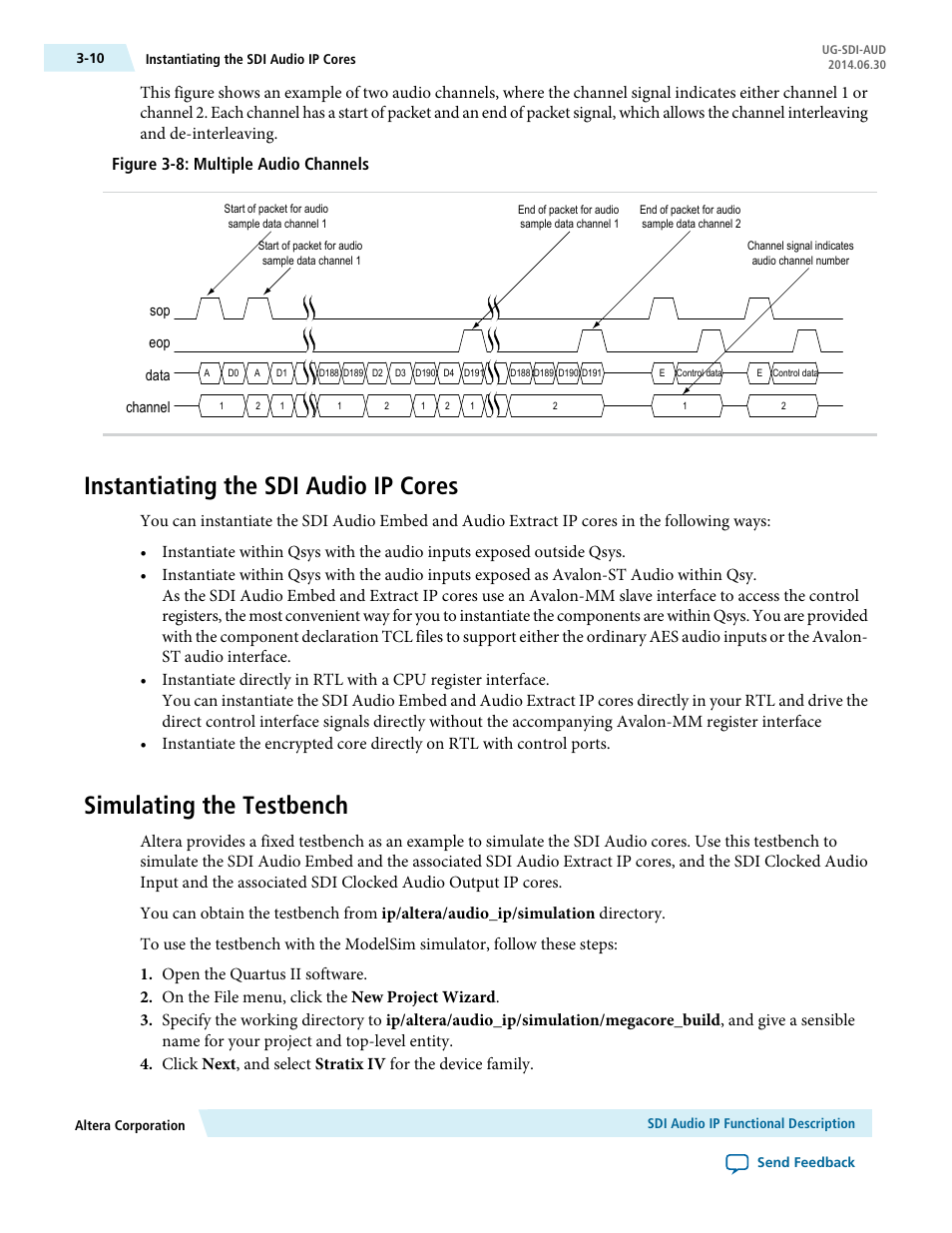 Instantiating the sdi audio ip cores, Simulating the testbench | Altera SDI Audio IP Cores User Manual | Page 19 / 49
