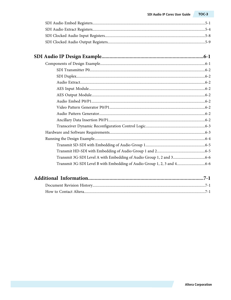 Sdi audio ip design example -1, Additional information -1 | Altera SDI Audio IP Cores User Manual | Page 3 / 49