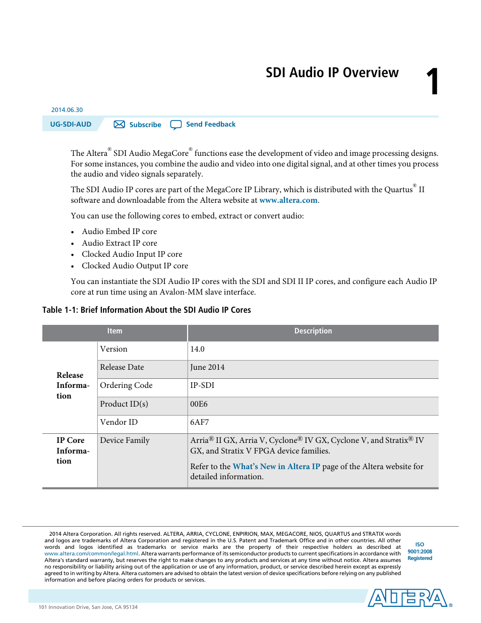 Sdi audio ip overview, Sdi audio ip overview -1 | Altera SDI Audio IP Cores User Manual | Page 4 / 49