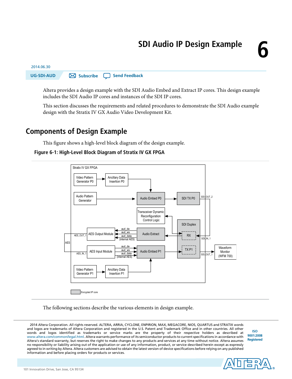 Sdi audio ip design example, Components of design example, Sdi audio ip design example -1 | Components of design example -1 | Altera SDI Audio IP Cores User Manual | Page 41 / 49