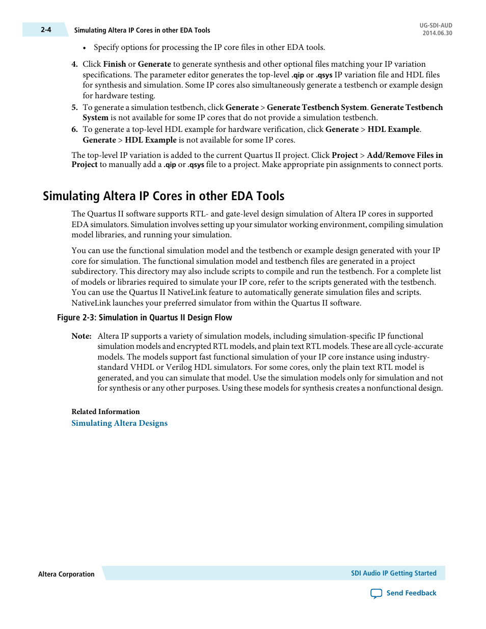 Simulating altera ip cores in other eda tools, Simulating altera ip cores in other eda tools -4 | Altera SDI Audio IP Cores User Manual | Page 9 / 49