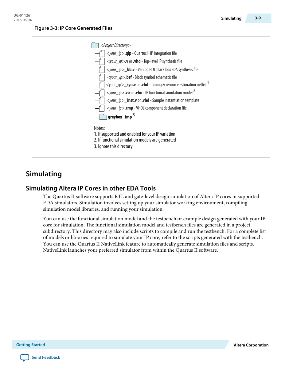 Simulating, Simulating altera ip cores in other eda tools, Simulating -9 | Simulating altera ip cores in other eda tools -9 | Altera SerialLite III Streaming MegaCore Function User Manual | Page 18 / 68