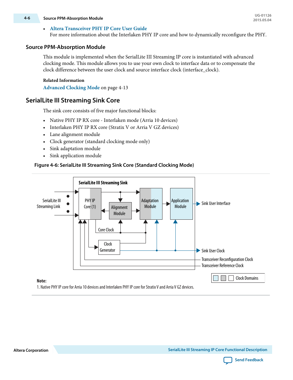 Source ppm-absorption module, Seriallite iii streaming sink core, Seriallite iii streaming sink core -6 | Altera SerialLite III Streaming MegaCore Function User Manual | Page 30 / 68