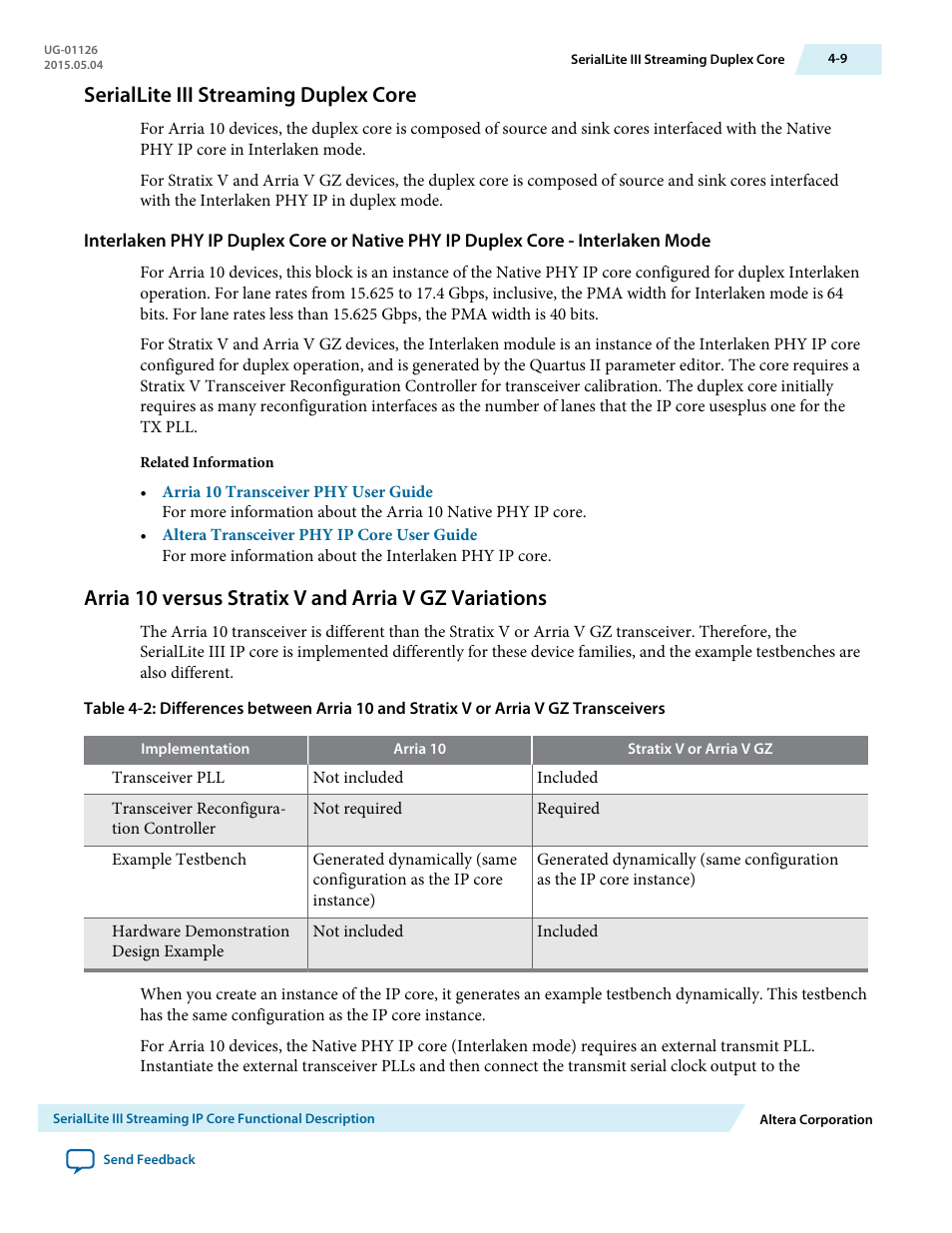 Seriallite iii streaming duplex core, Seriallite iii streaming duplex core -9 | Altera SerialLite III Streaming MegaCore Function User Manual | Page 33 / 68