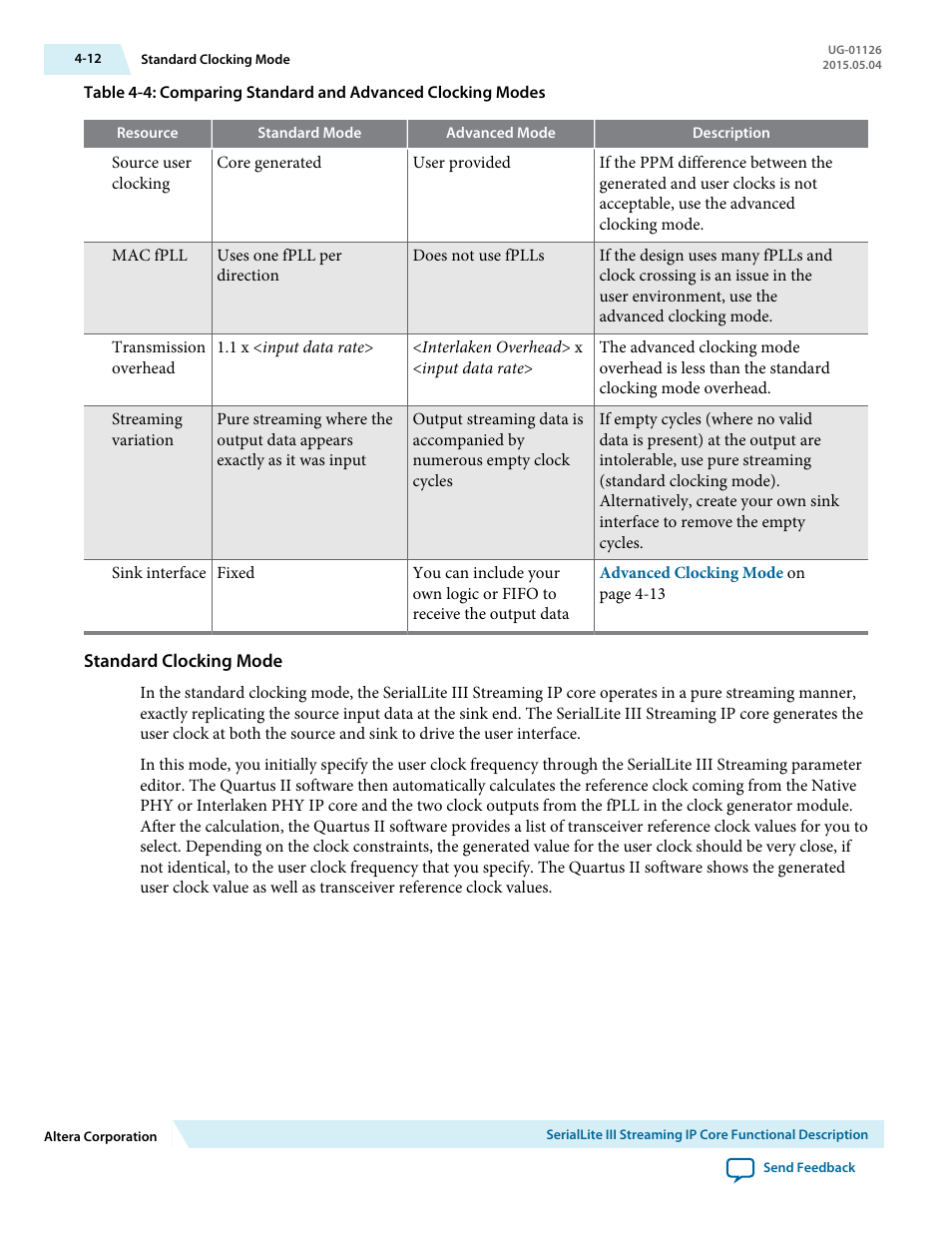 Standard clocking mode | Altera SerialLite III Streaming MegaCore Function User Manual | Page 36 / 68