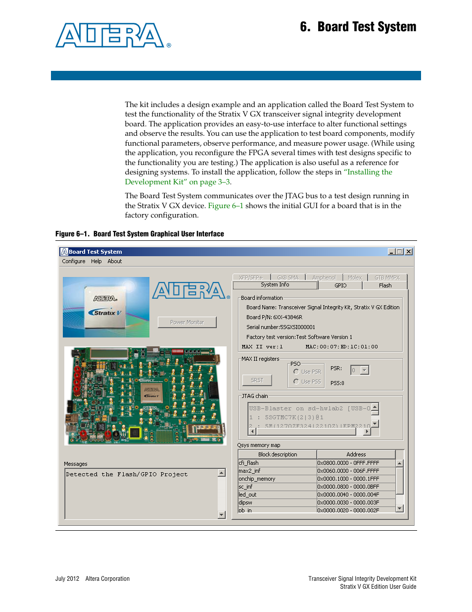 Board test system, Chapter 6. board test system | Altera Signal Integrity Development Kit, Stratix V GX Edition User Manual | Page 21 / 52