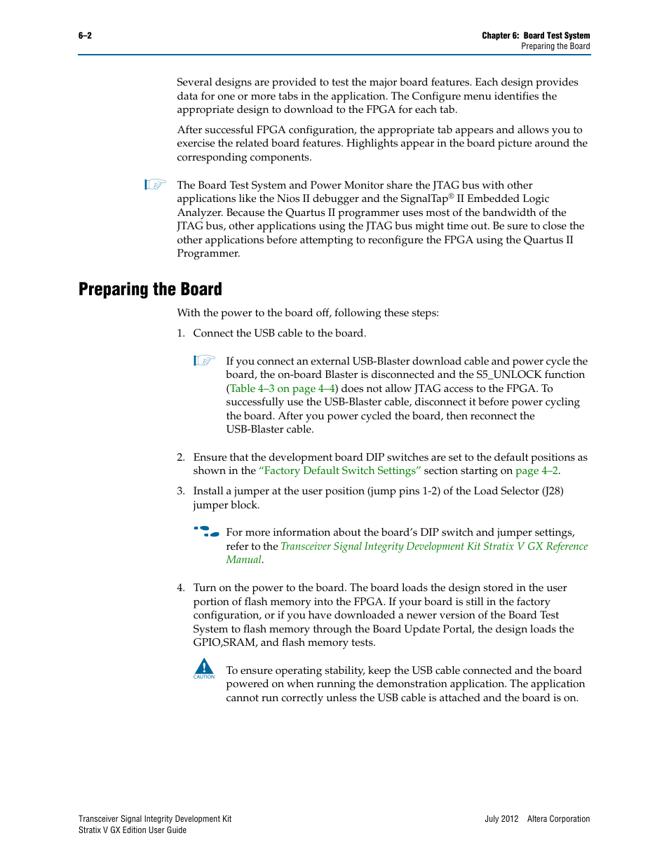 Preparing the board, Preparing the board –2 | Altera Signal Integrity Development Kit, Stratix V GX Edition User Manual | Page 22 / 52