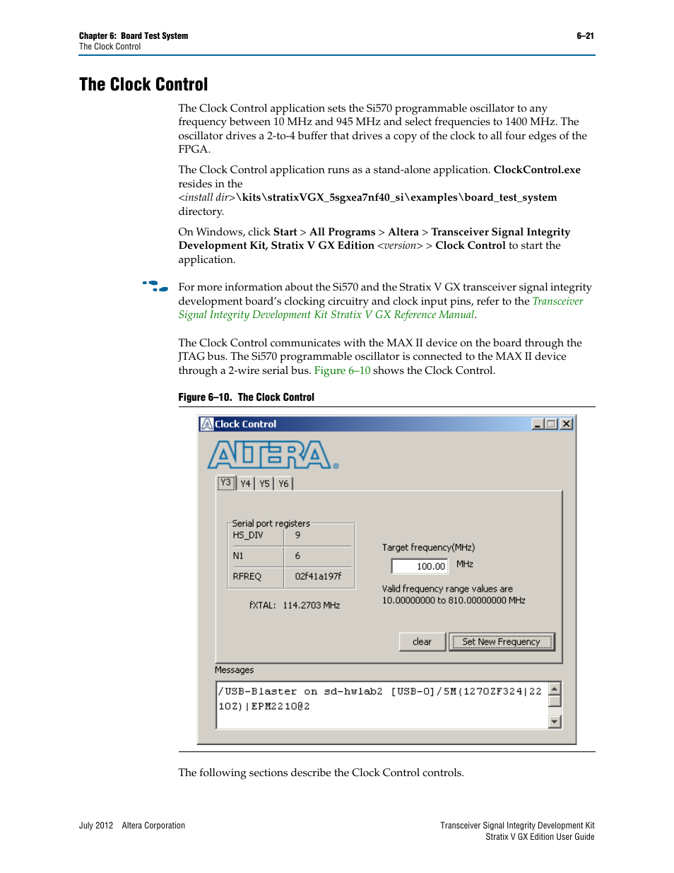 The clock control, The clock control –21 | Altera Signal Integrity Development Kit, Stratix V GX Edition User Manual | Page 41 / 52