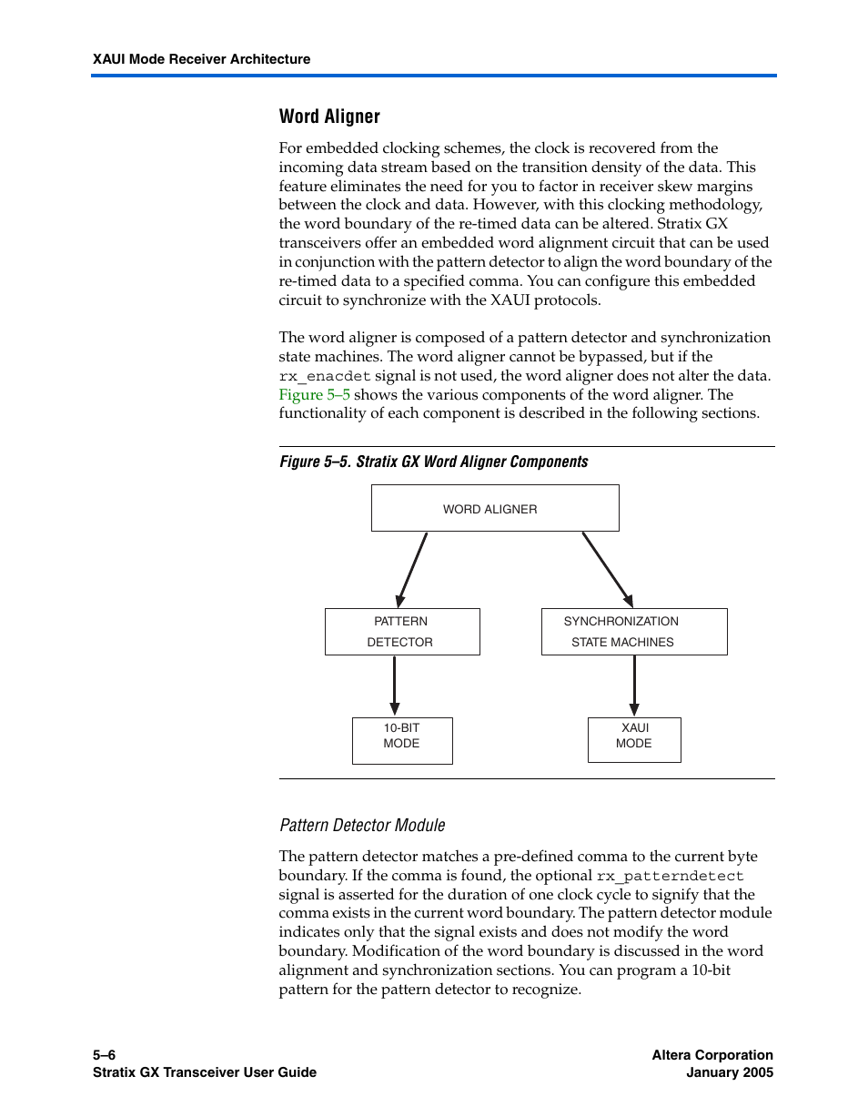 Word aligner, Pattern detector module | Altera Stratix GX Transceiver User Manual | Page 118 / 318