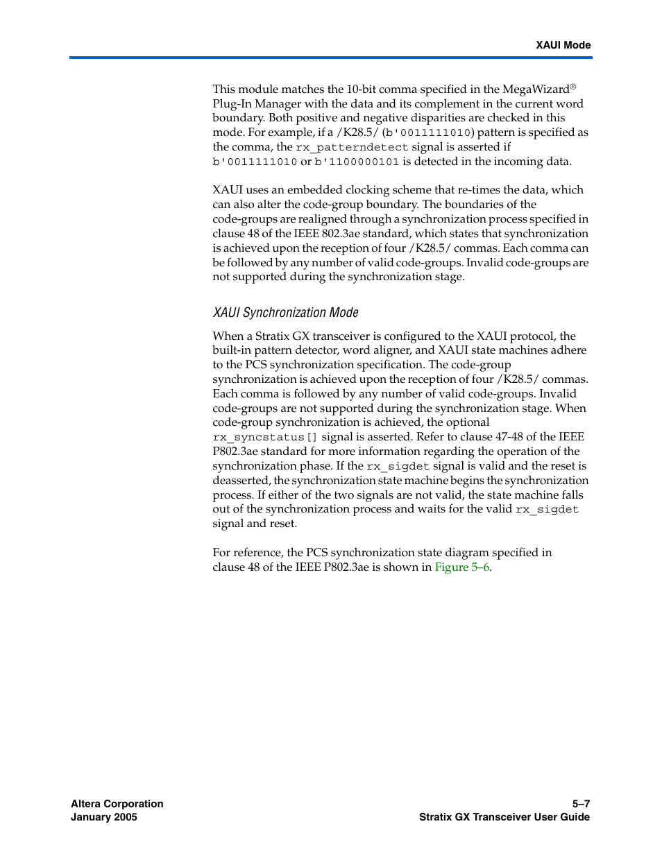 Xaui synchronization mode | Altera Stratix GX Transceiver User Manual | Page 119 / 318
