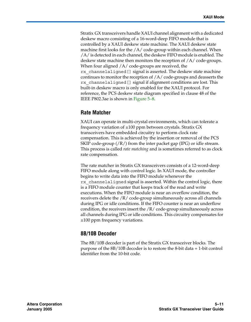Rate matcher, 8b/10b decoder | Altera Stratix GX Transceiver User Manual | Page 123 / 318