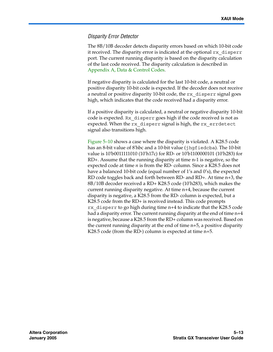 Disparity error detector | Altera Stratix GX Transceiver User Manual | Page 125 / 318