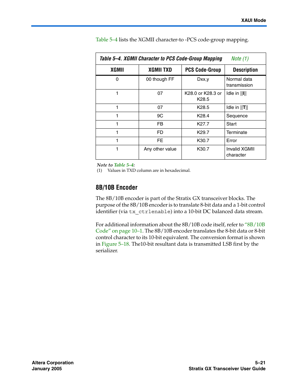 8b/10b encoder | Altera Stratix GX Transceiver User Manual | Page 133 / 318