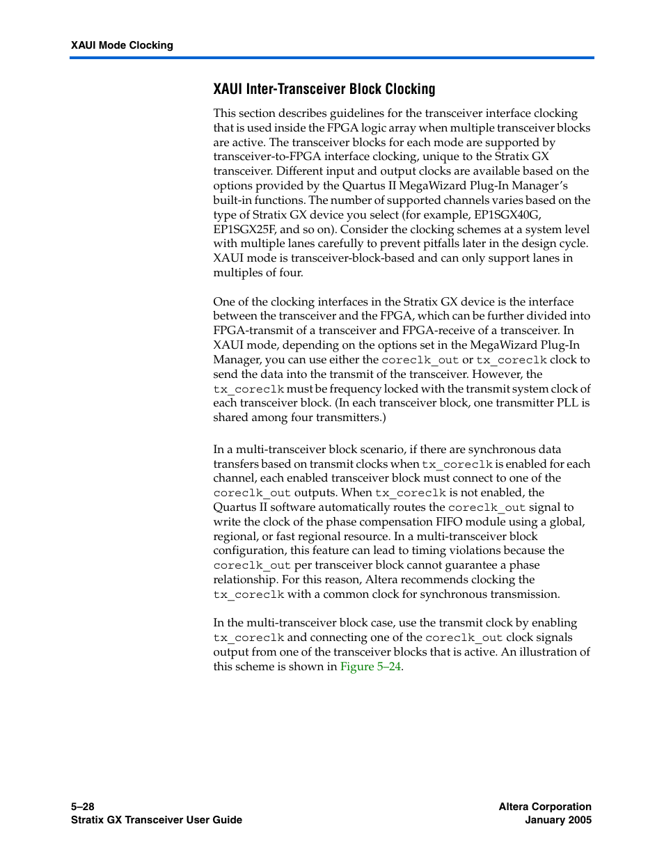 Xaui inter-transceiver block clocking | Altera Stratix GX Transceiver User Manual | Page 140 / 318