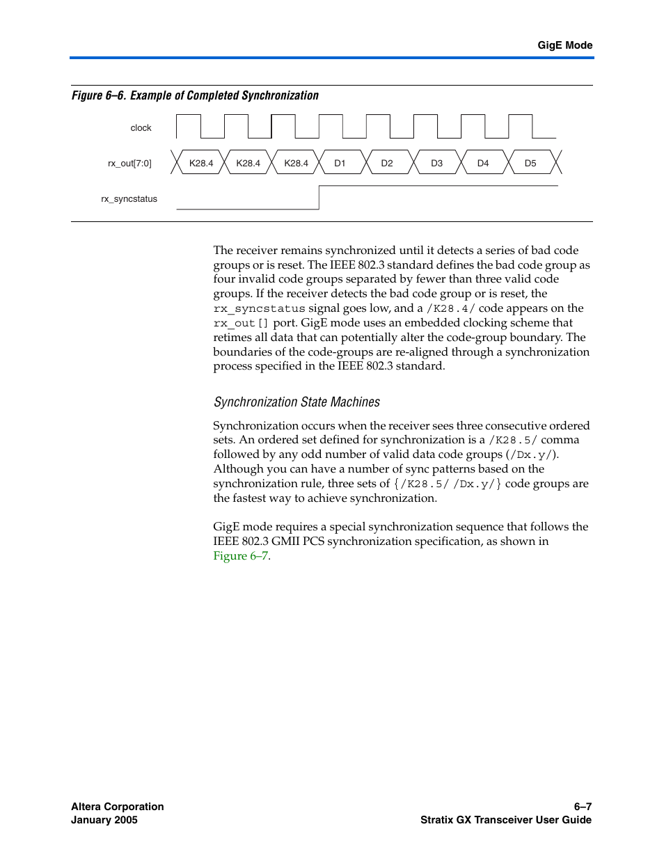Synchronization state machines, Synchronization state, Machines | Altera Stratix GX Transceiver User Manual | Page 161 / 318