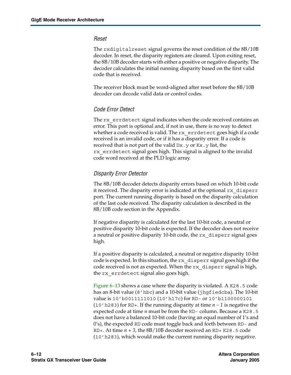 Reset, Code error detect, Disparity error detector | Altera Stratix GX Transceiver User Manual | Page 166 / 318