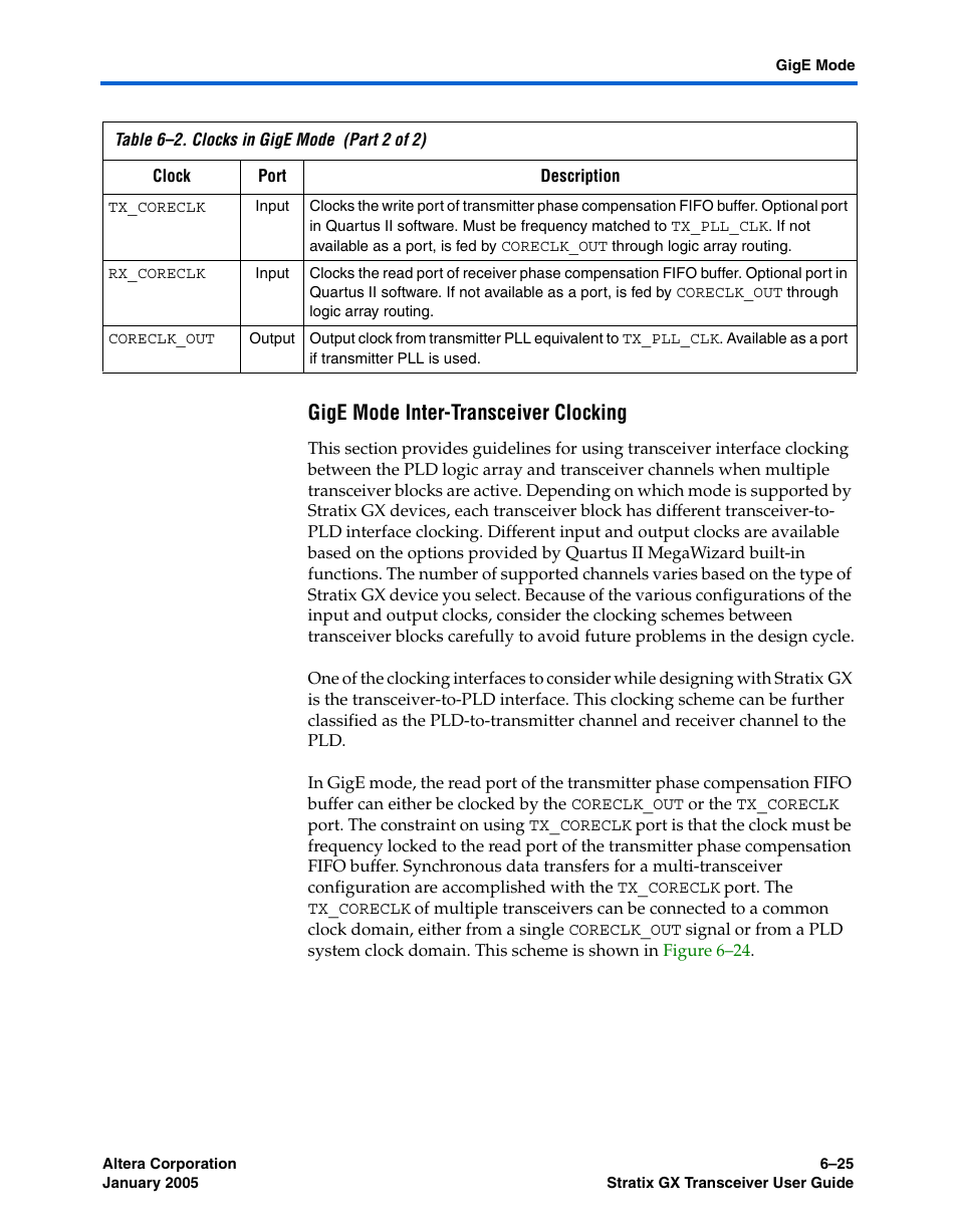 Gige mode inter-transceiver clocking | Altera Stratix GX Transceiver User Manual | Page 179 / 318