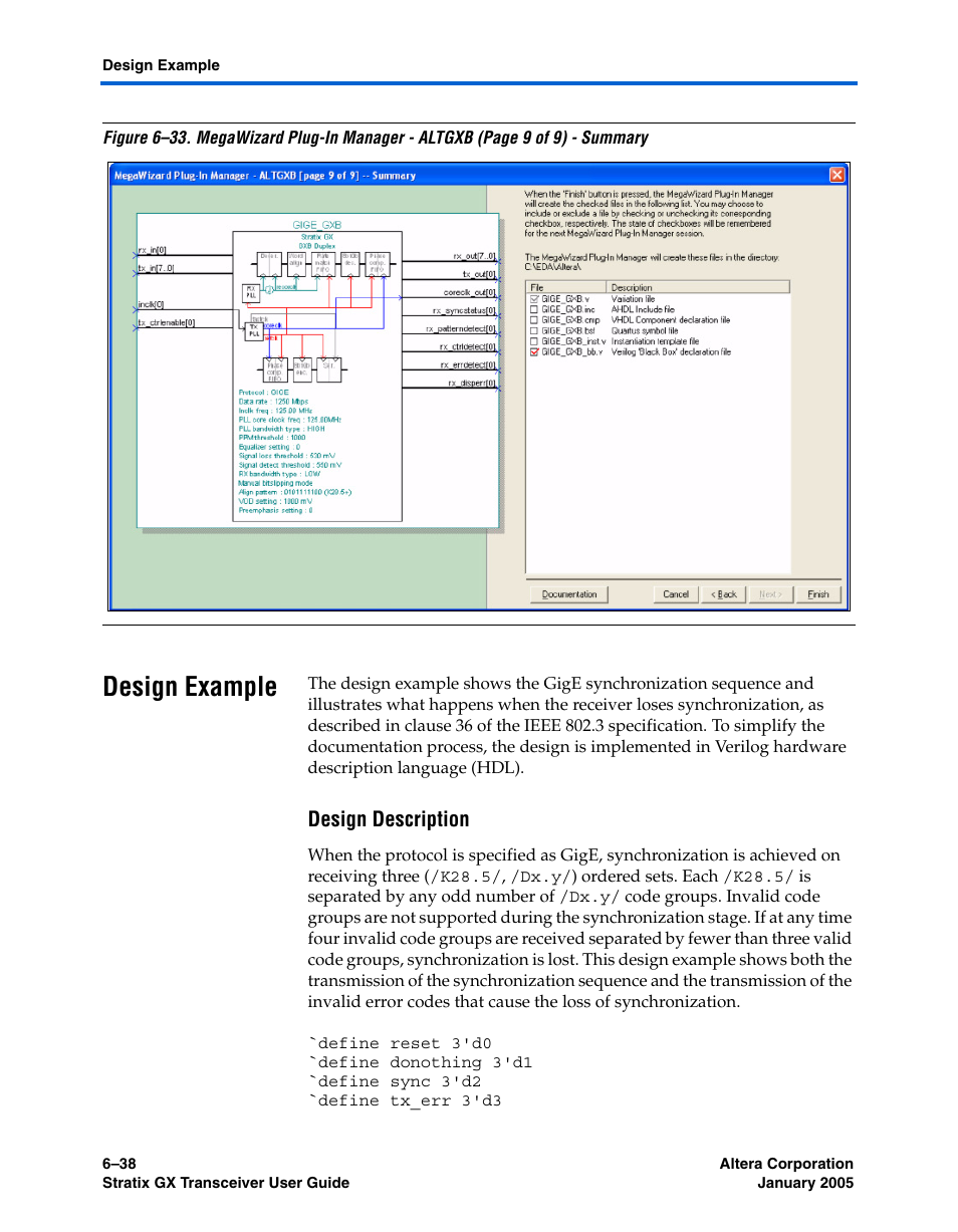 Design example, Design description, Design example –38 | Show the me | Altera Stratix GX Transceiver User Manual | Page 192 / 318