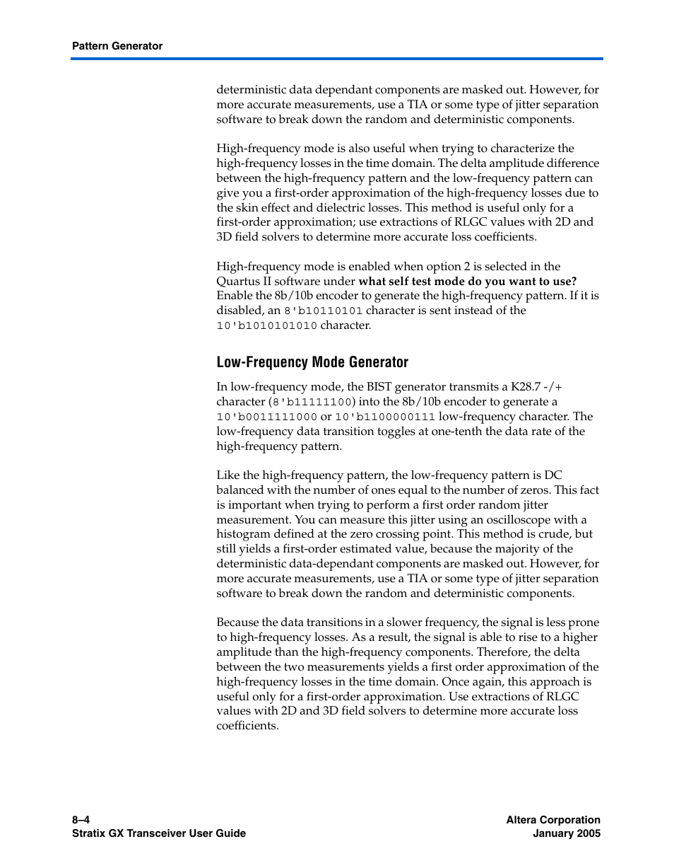 Low-frequency mode generator | Altera Stratix GX Transceiver User Manual | Page 208 / 318