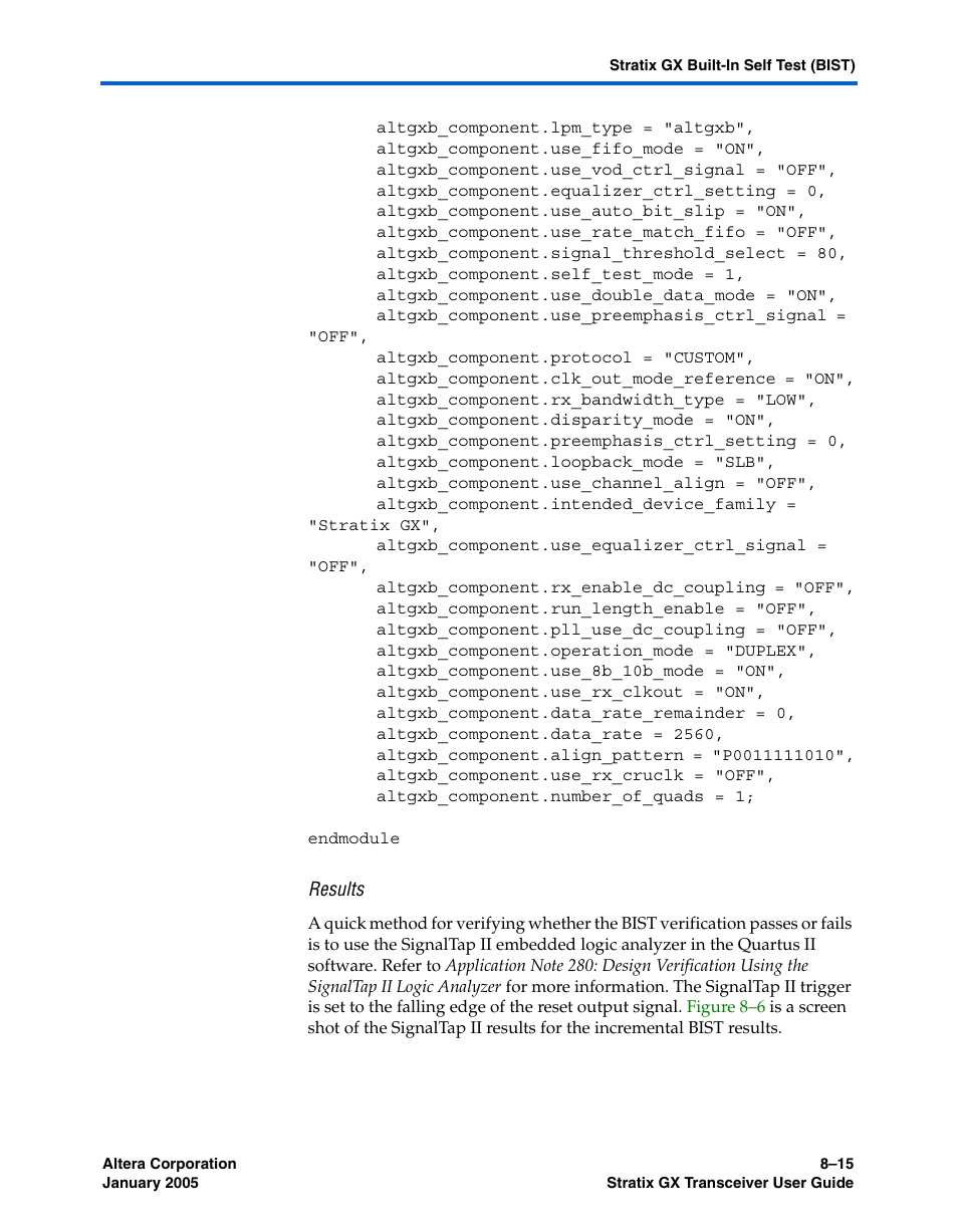 Results | Altera Stratix GX Transceiver User Manual | Page 219 / 318