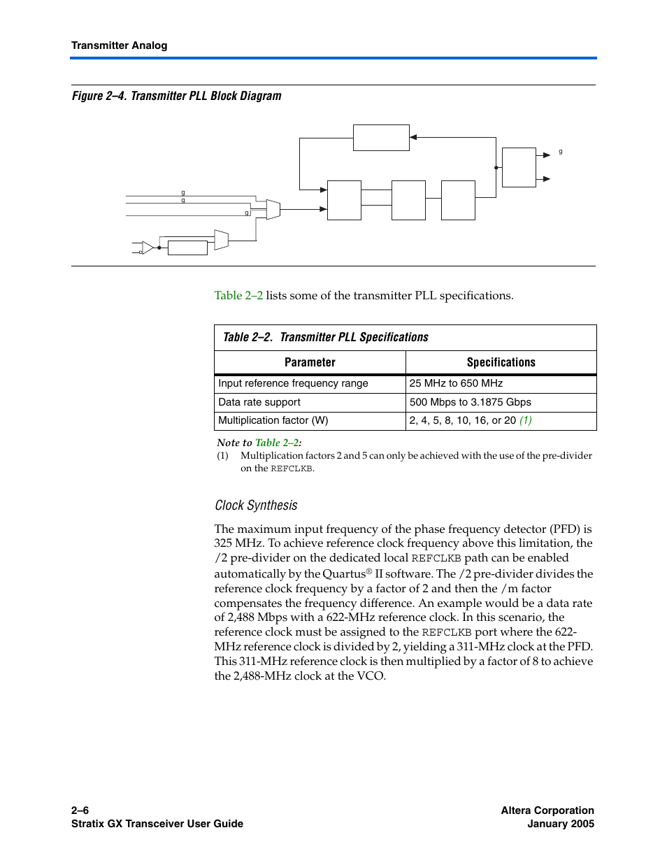 Clock synthesis, Figure 2–4, Show | Altera Stratix GX Transceiver User Manual | Page 24 / 318