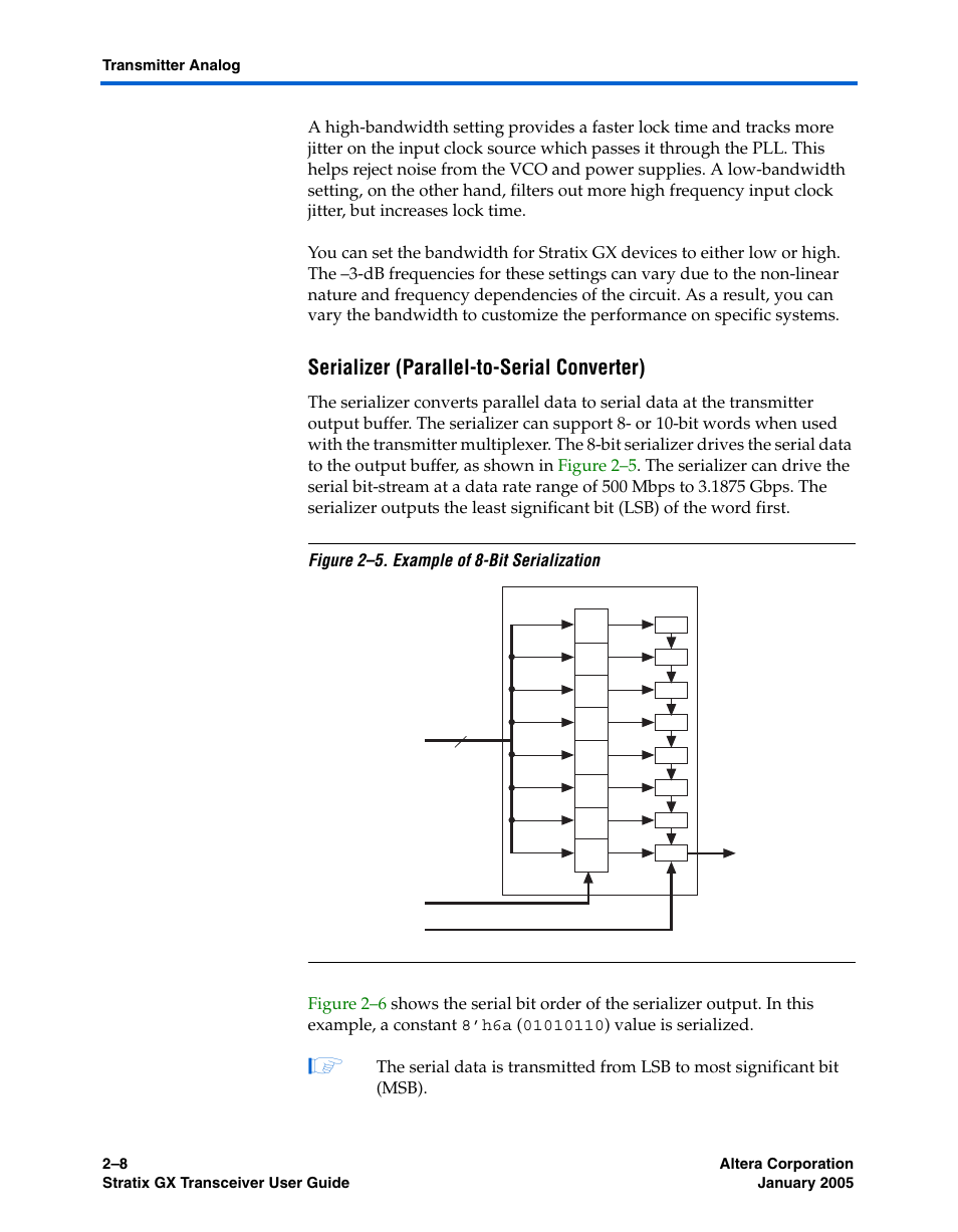 Serializer (parallel-to-serial converter) | Altera Stratix GX Transceiver User Manual | Page 26 / 318