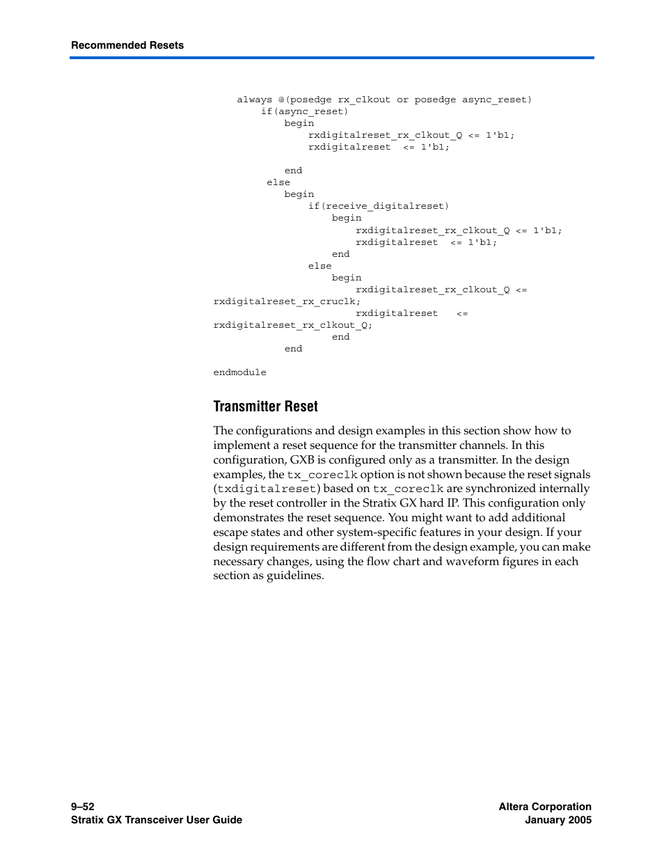 Transmitter reset | Altera Stratix GX Transceiver User Manual | Page 278 / 318