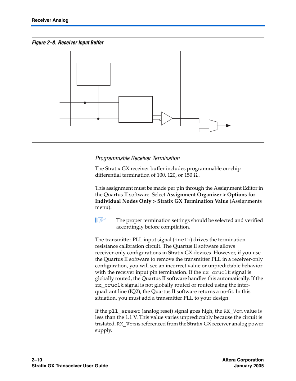 Programmable receiver termination | Altera Stratix GX Transceiver User Manual | Page 28 / 318
