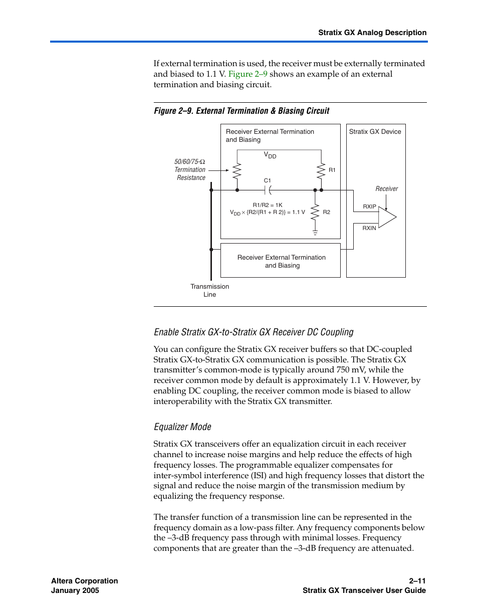 Equalizer mode | Altera Stratix GX Transceiver User Manual | Page 29 / 318