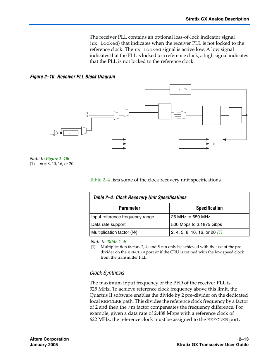 Clock synthesis, Figure 2–10 | Altera Stratix GX Transceiver User Manual | Page 31 / 318